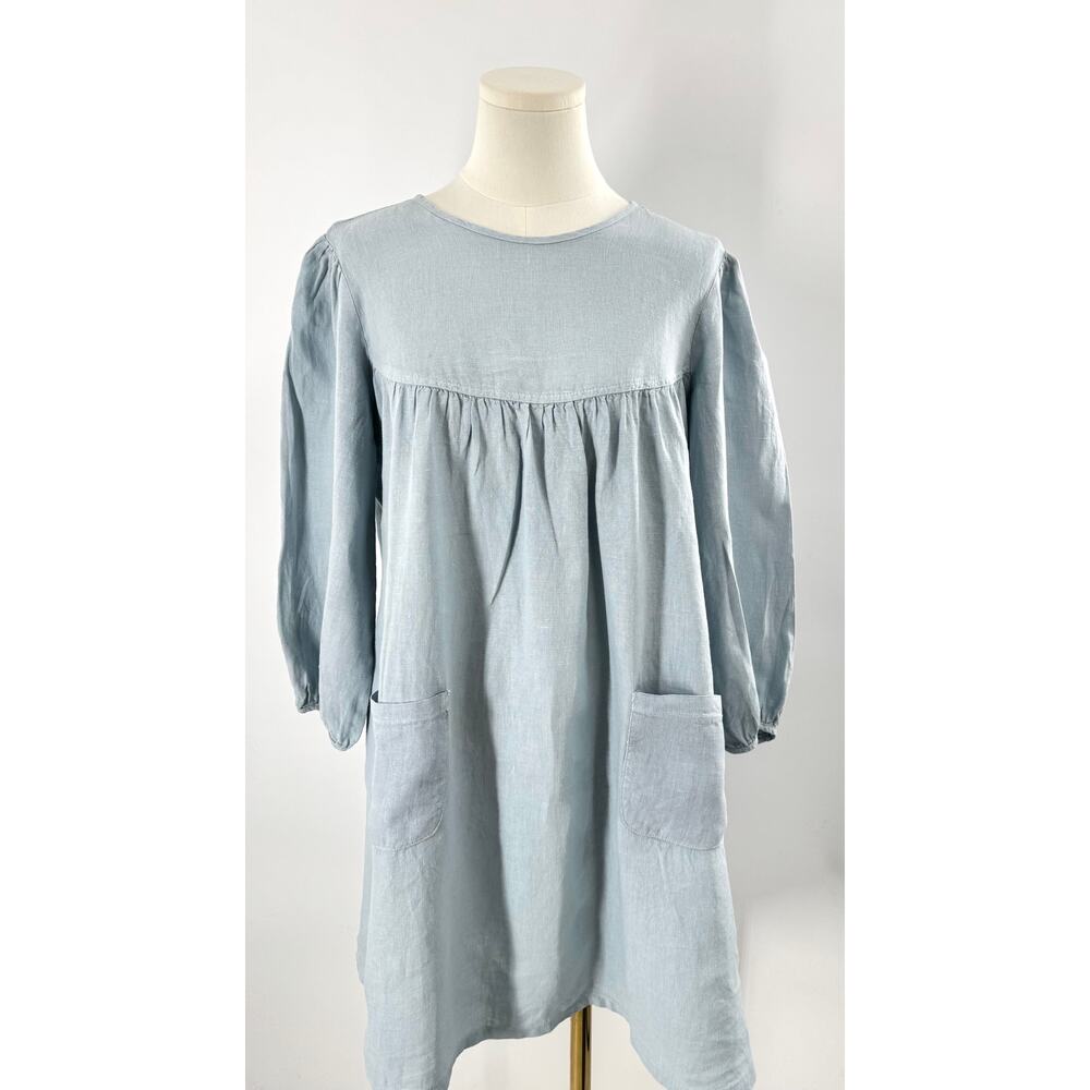 Hansel From Basel Rosemary Light Blue Linen Dress Babydoll Pleated S Small